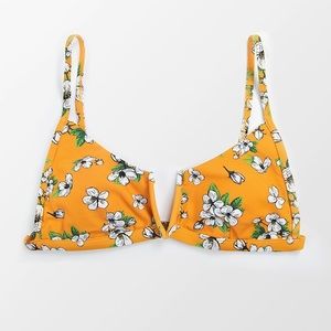 Yellow floral V wire bikini top